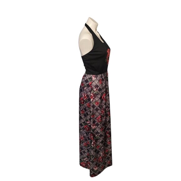 Vintage 1970s Halter Dress Floral Lattice Skirt Size 9/10 Modern S/M DE SAIX - Picture 7 of 8